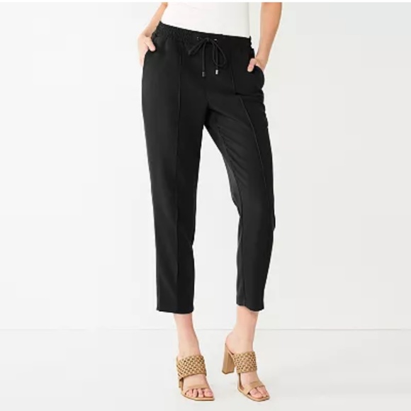 Nine West Twill Pintuck Jogger Pants Pull On Crop - Picture 1 of 6